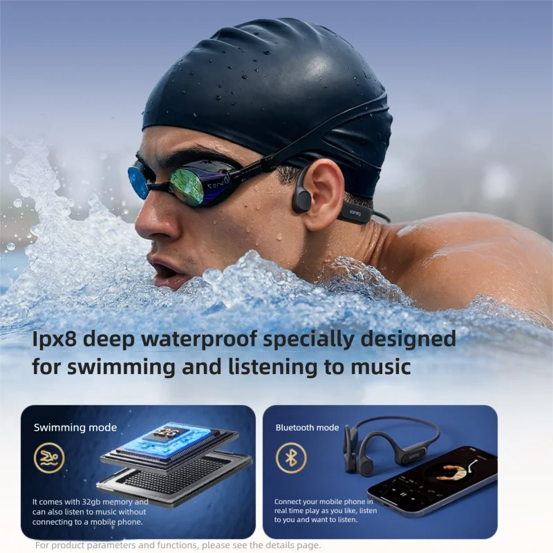B33S Bone Conduction Bluetooth Earphones Open Ear IPX8 Swimming Headphones Choice 32GB Memory Wireless Headset MP3 Earbuds